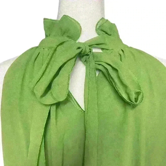 Oubeini Gown Maxi Dress Size M/L Lime Green Sleeveless Halter Neck Keyhole Back - Picture 6 of 12